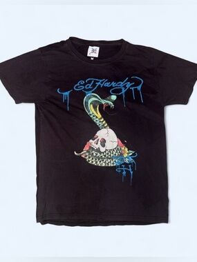 Ed Hardy Style Skull Snake Graphic Tee Y2K Tattoo Streetwear Black Shirt Size M